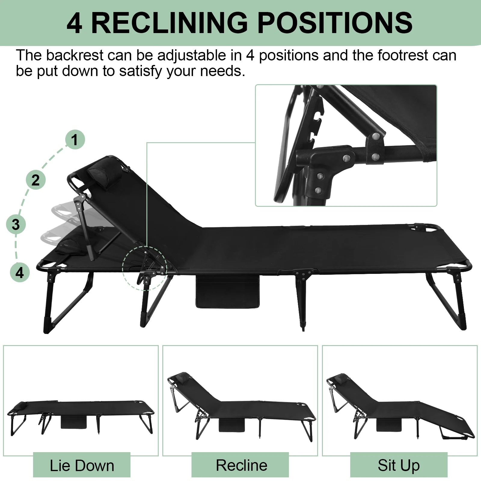 Portable Folding Camping Cot - 3-Position Adjustable