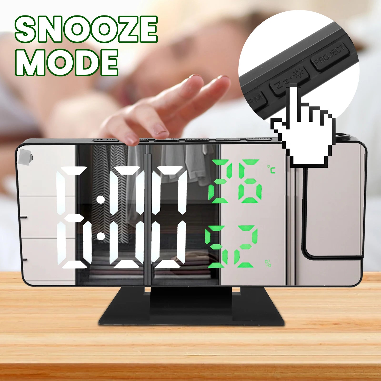 Projection digital alarm clock 180 ° arm projection LED