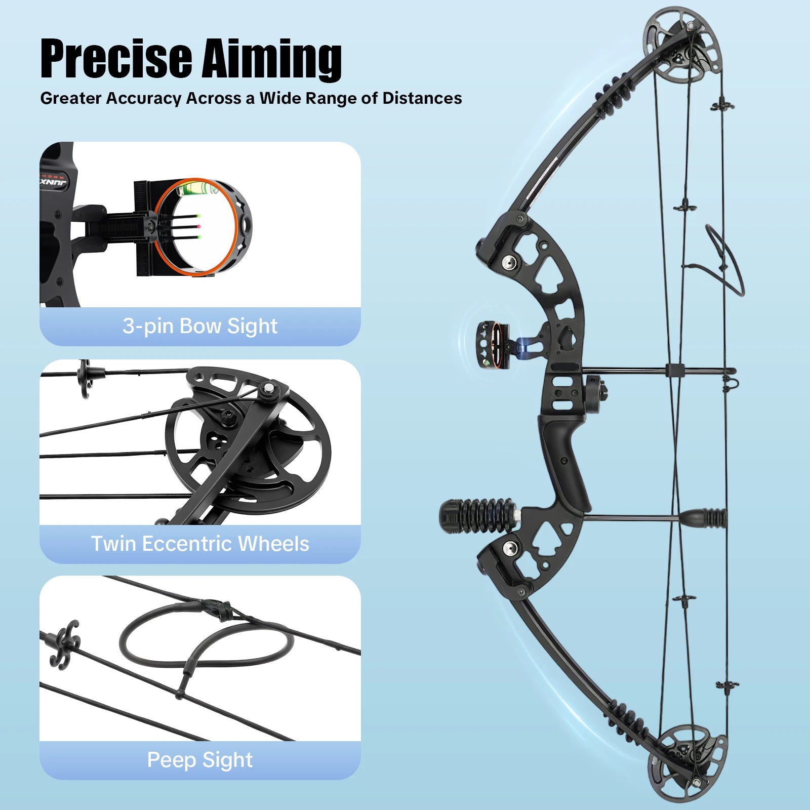 30-55 lbs Compound Bow Adjustable Draw Weight and Length with 3-Pin Sight 12 Arrows Complete Arch Set for Adults Right Hand