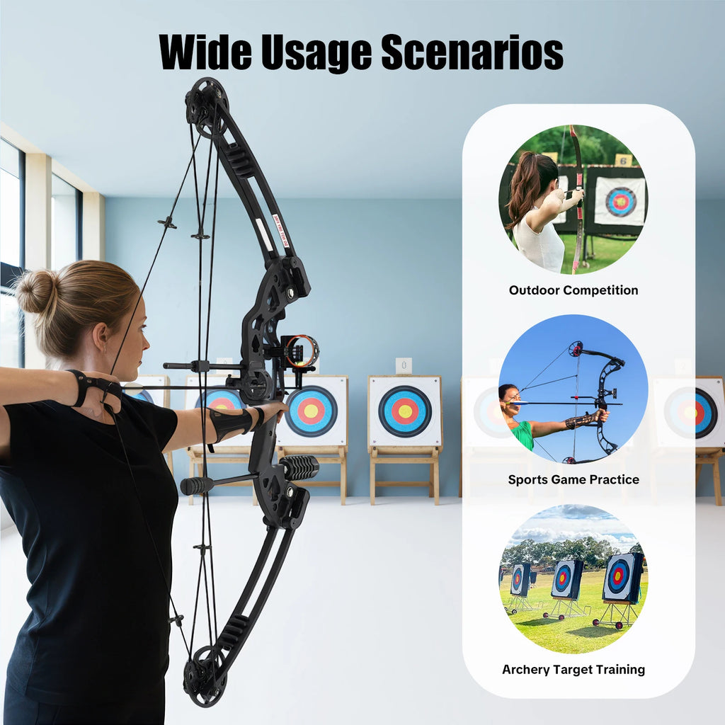 30-55 lbs Compound Bow Adjustable Draw Weight and Length with 3-Pin Sight 12 Arrows Complete Arch Set for Adults Right Hand