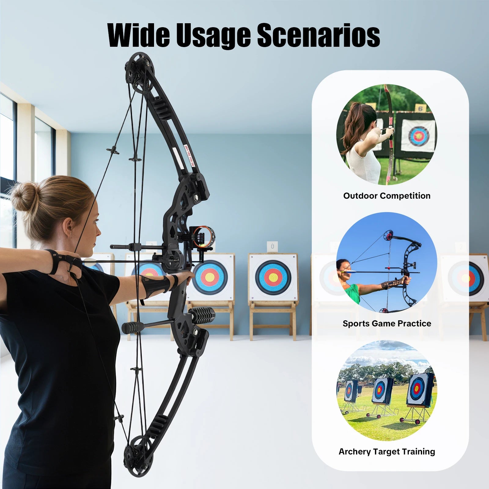 30-55 lbs Compound Bow Adjustable Draw Weight and Length with 3-Pin Sight 12 Arrows Complete Arch Set for Adults Right Hand