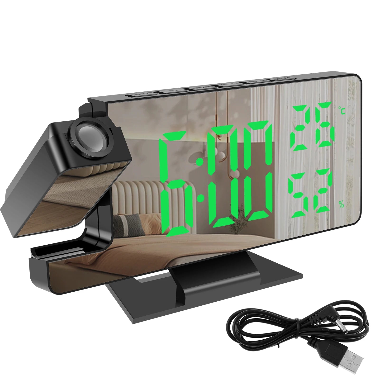 Projection digital alarm clock 180 ° arm projection LED
