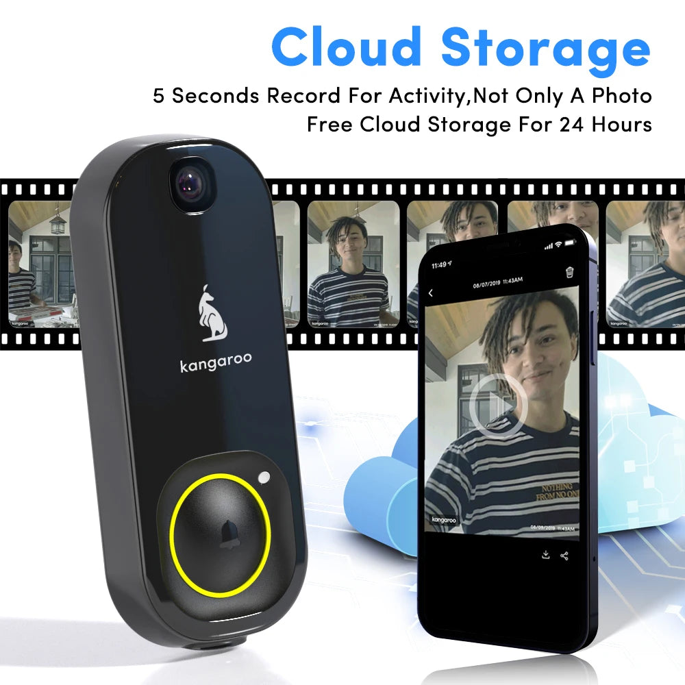 Kangaroo smart doorbell camera+chime, HD wide-angle